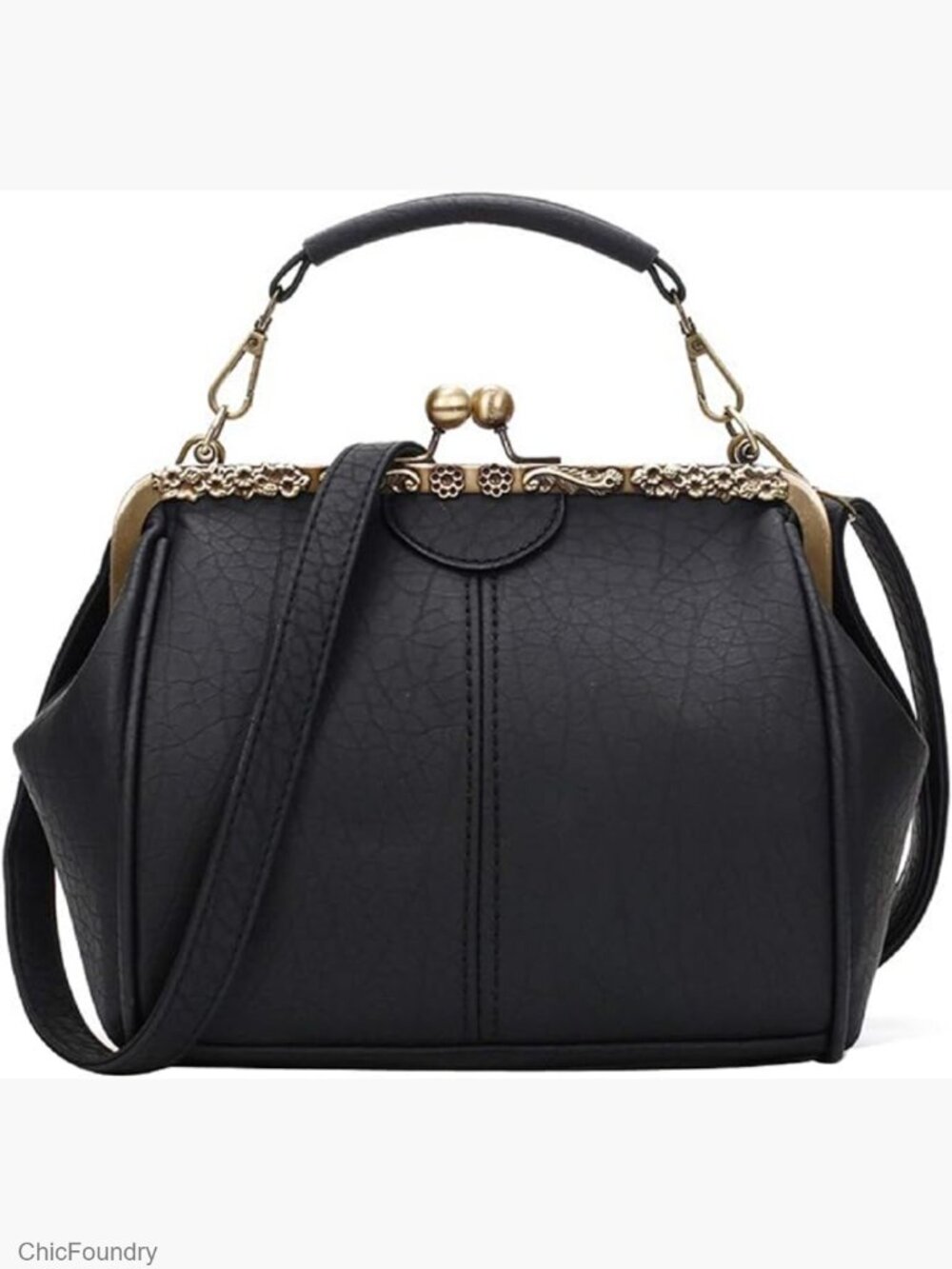 Vintage Kiss Lock Crossbody Top Handle Bag Clutch Purse